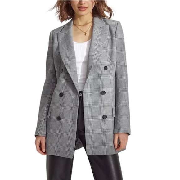 Aritzia Jackets & Blazers - Aritzia Wilfred Margaux Double-Breasted Blazer Grey & Black Plaid Sz 2